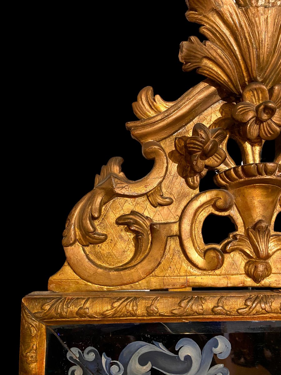Miroir à verre bleu et bois doré du XVIIIe siècle-photo-4