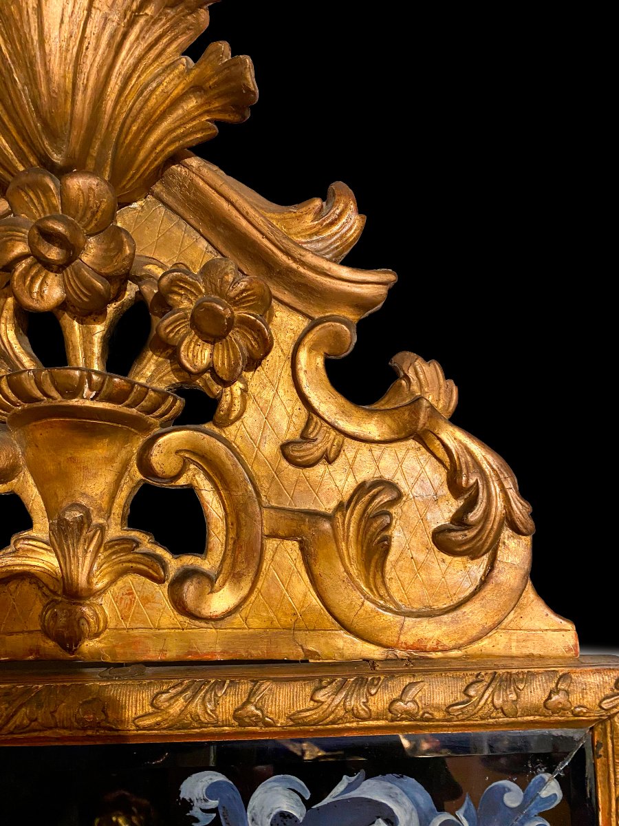 Miroir à verre bleu et bois doré du XVIIIe siècle-photo-5