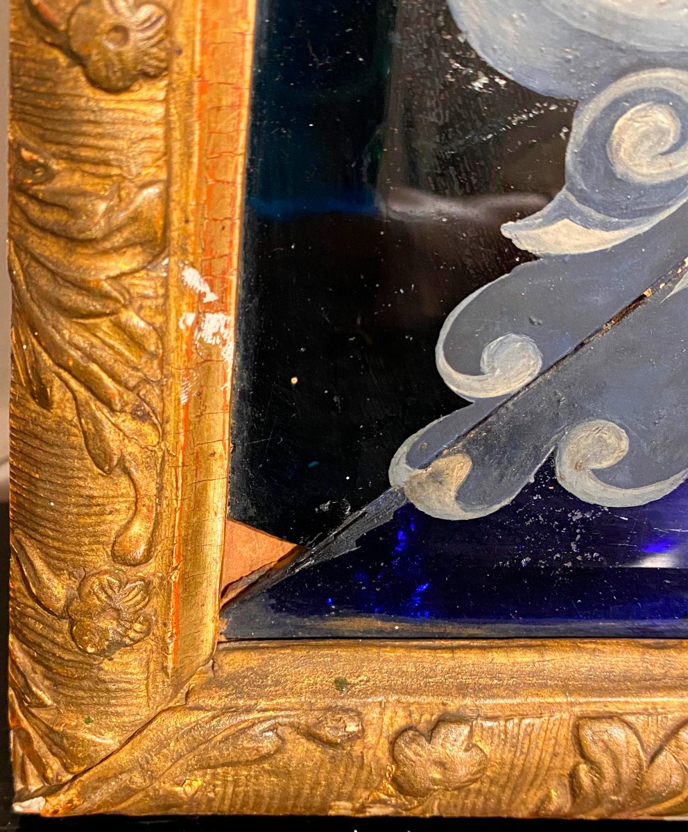 Miroir à verre bleu et bois doré du XVIIIe siècle-photo-6