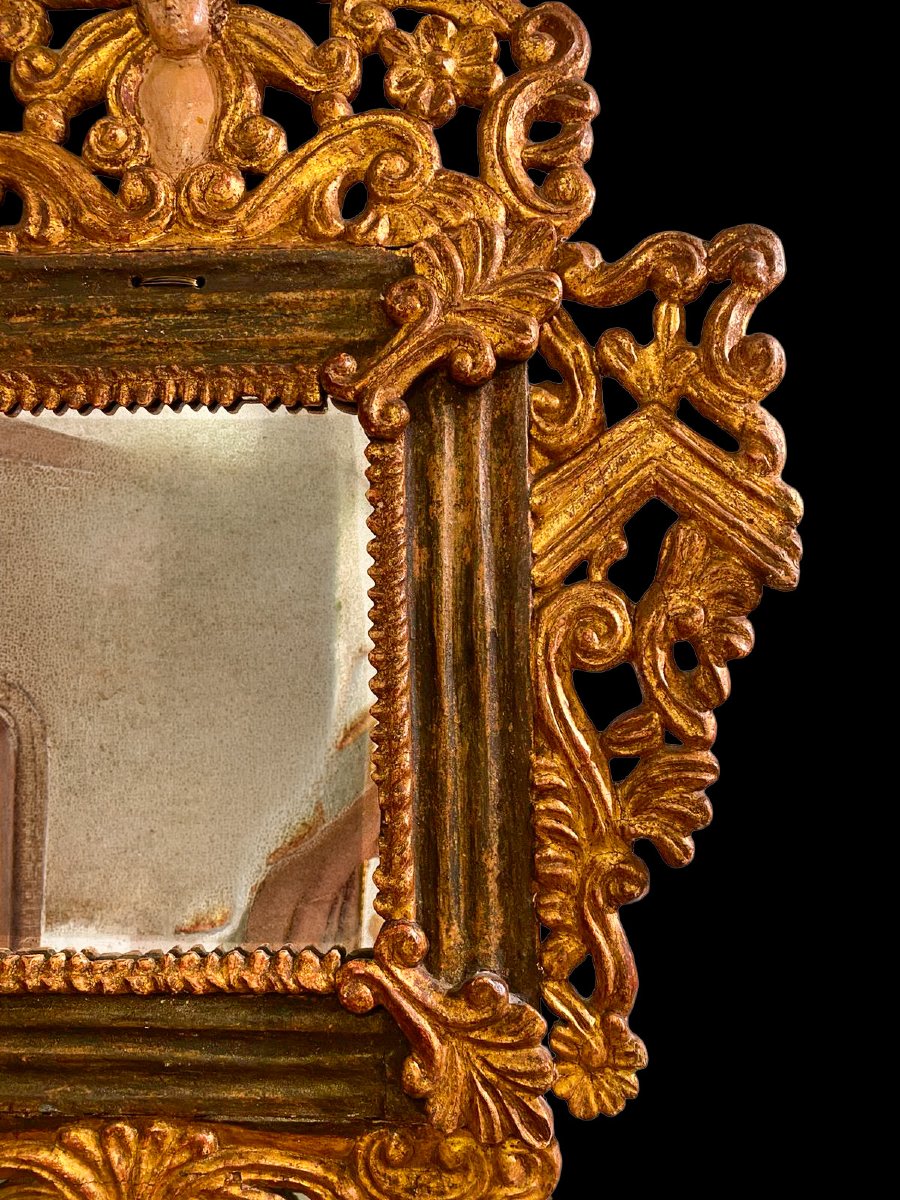 Paire de miroirs péruviens en bois sculpté, doré et polychrome, XVIIIe siècle-photo-3