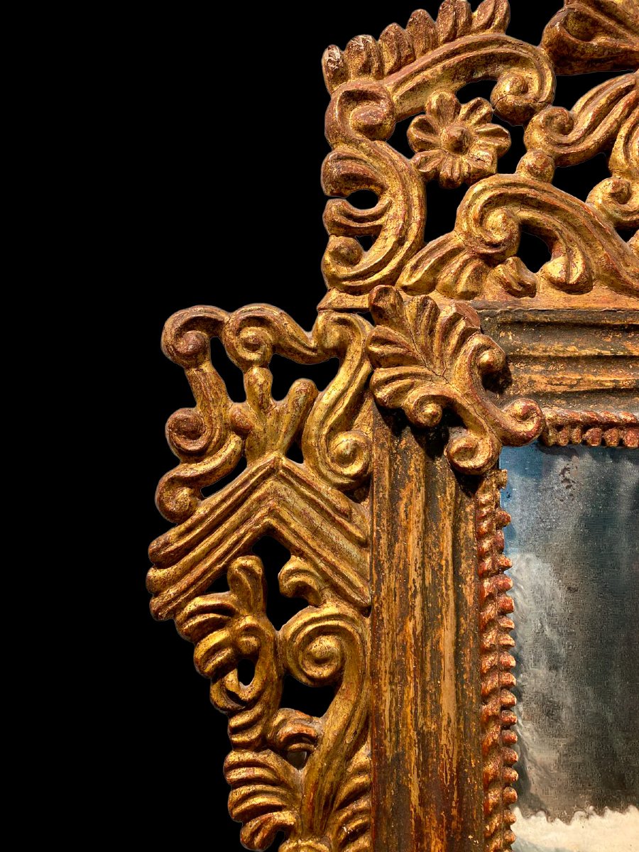 Paire de miroirs péruviens en bois sculpté, doré et polychrome, XVIIIe siècle-photo-4