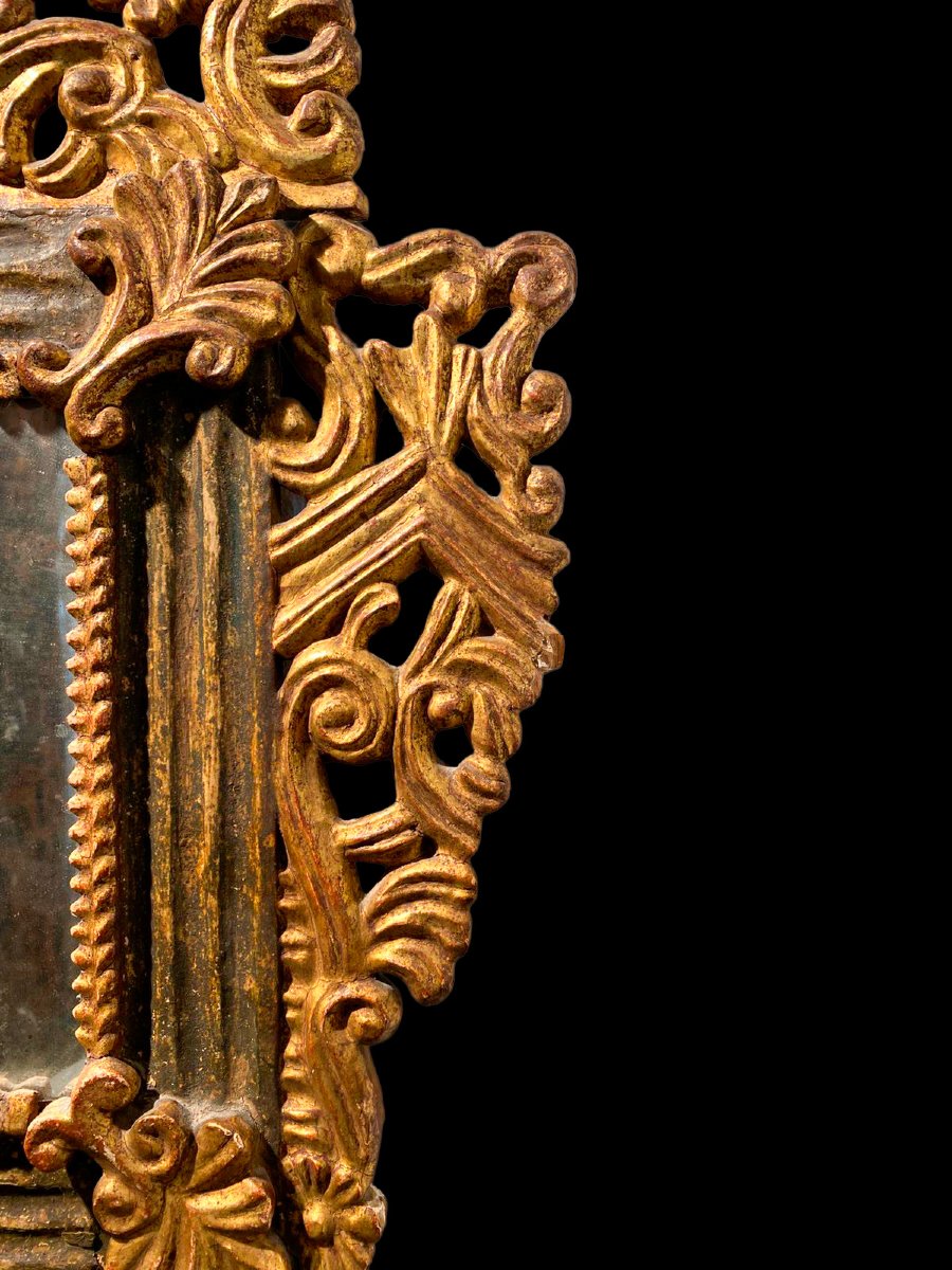 Paire de miroirs péruviens en bois sculpté, doré et polychrome, XVIIIe siècle-photo-1