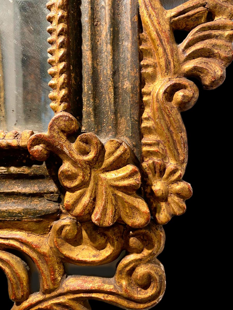 Paire de miroirs péruviens en bois sculpté, doré et polychrome, XVIIIe siècle-photo-2
