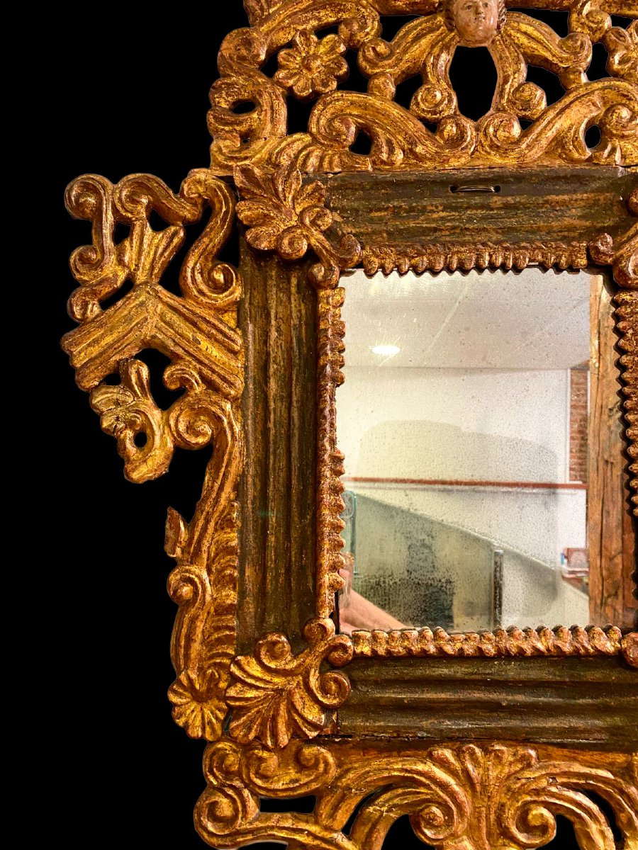 Paire de miroirs péruviens en bois sculpté, doré et polychrome, XVIIIe siècle-photo-4