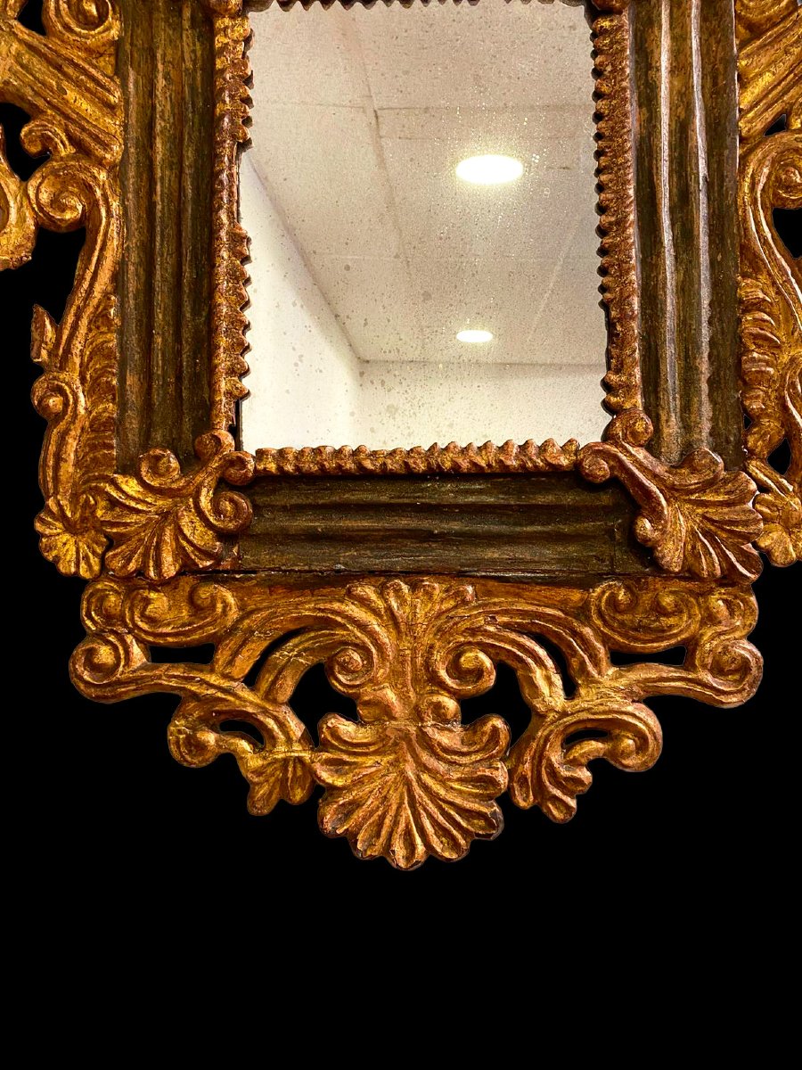 Paire de miroirs péruviens en bois sculpté, doré et polychrome, XVIIIe siècle-photo-5