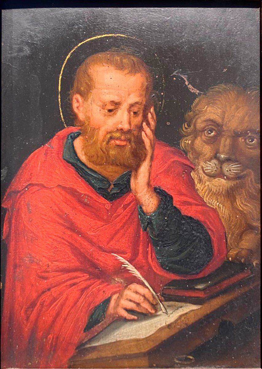 Saint Marc, huile sur cuivre, école espagnole, XVIIe siècle-photo-2