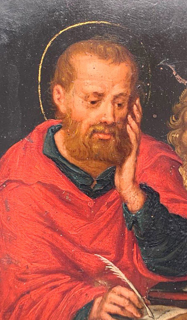 Saint Marc, huile sur cuivre, école espagnole, XVIIe siècle-photo-3