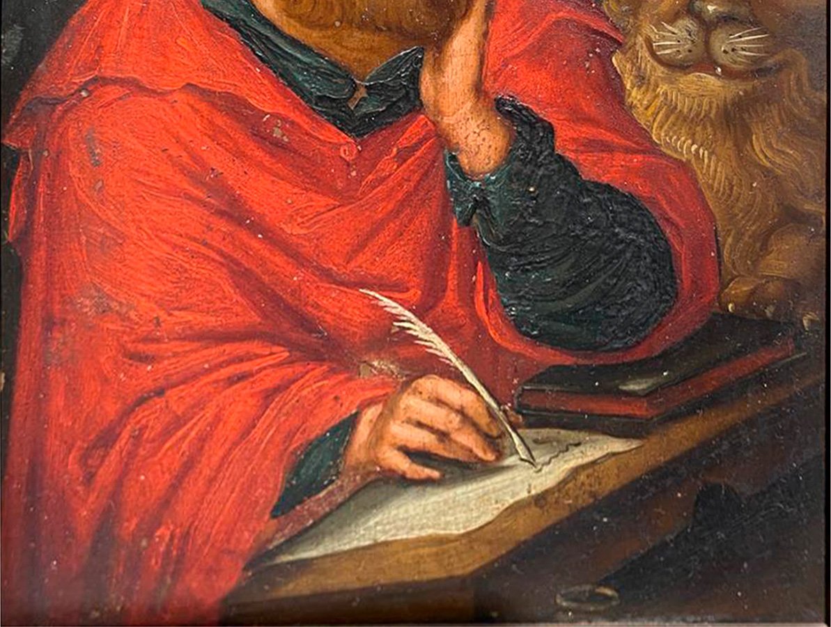 Saint Marc, huile sur cuivre, école espagnole, XVIIe siècle-photo-1