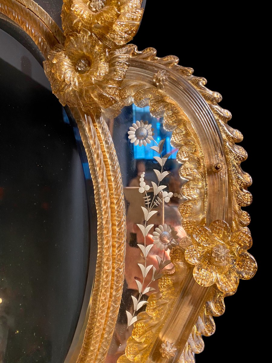 Mid-20th-century Venetian Mirror With Murano Glass And A Hand-blown Glass Frame-photo-3