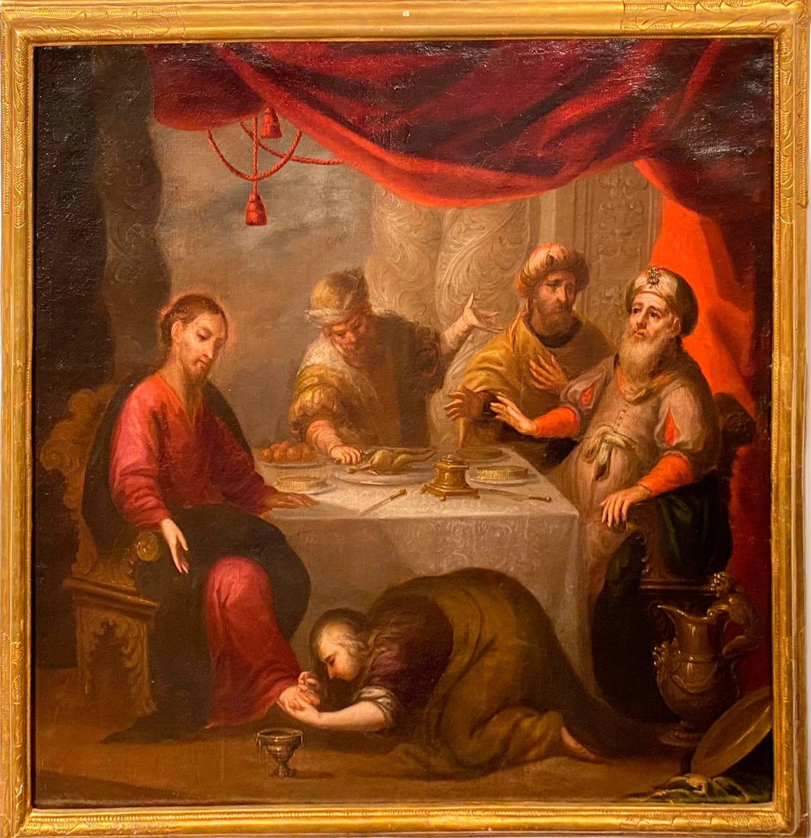 The Anointing Of Christ At Bethany Oil On Canvas Attributed To Juan Of Seville, Granada. 17th Century