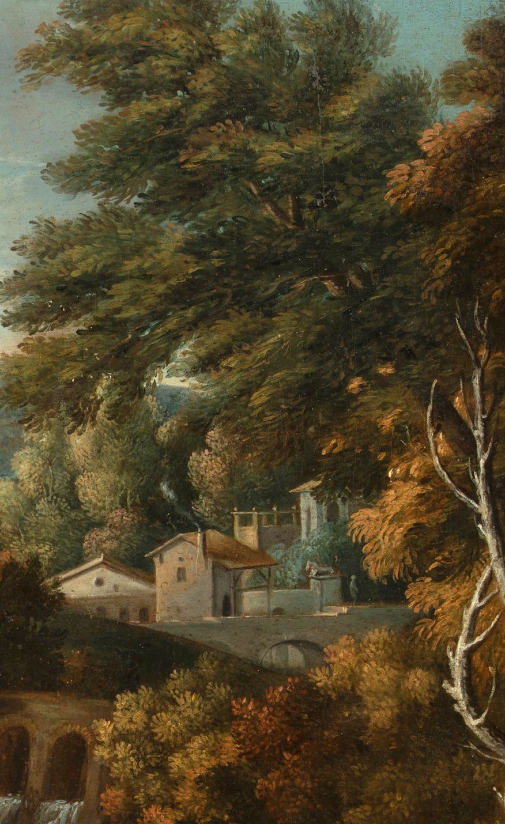 Landscape Of The Roman Countryside, Oil On Canvas, Attributed To Gaspard Dughet, 17th Century-photo-3