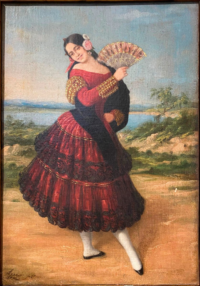 La Danseuse de flamenco, huile sur toile, signée Eugenio Lucas Velázquez, XIXe siècle-photo-2