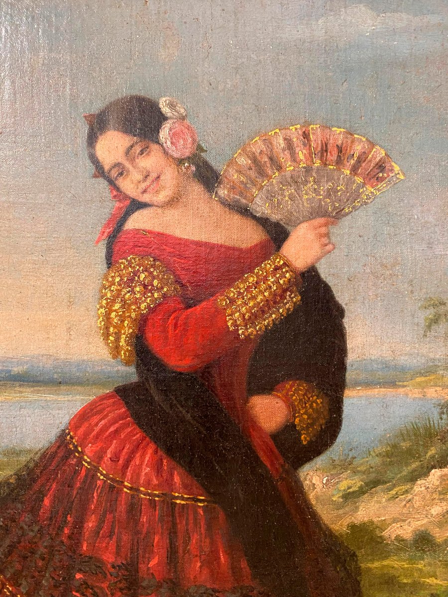 La Danseuse de flamenco, huile sur toile, signée Eugenio Lucas Velázquez, XIXe siècle-photo-3