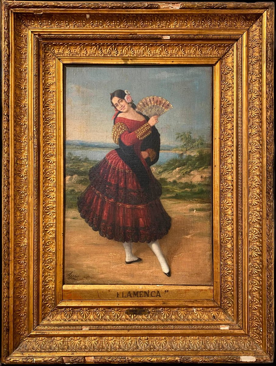 La Danseuse de flamenco, huile sur toile, signée Eugenio Lucas Velázquez, XIXe siècle