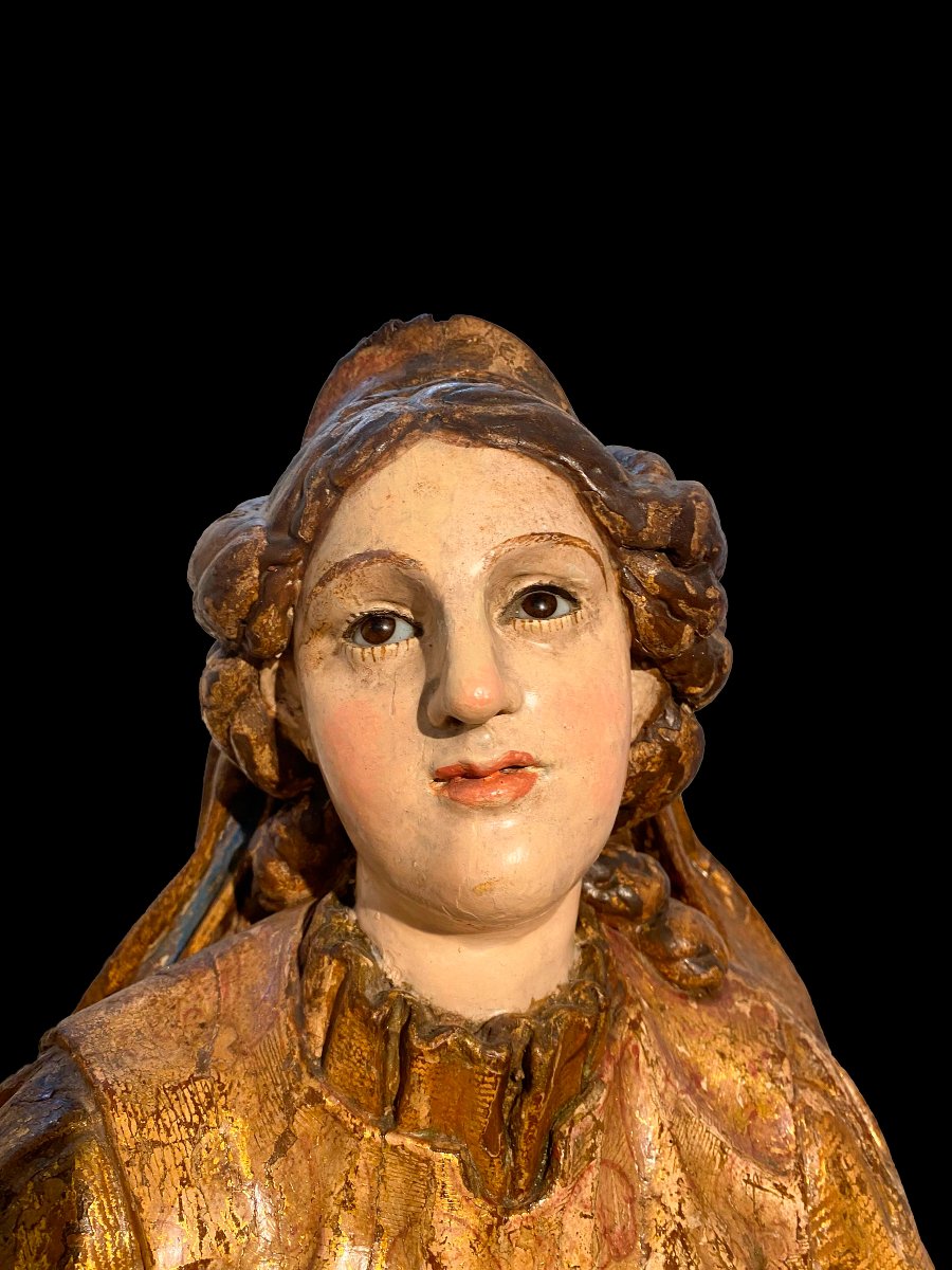 Sainte Sculpture en bois sculpté, doré et polychromé école espagnole, XVIIe siècle.-photo-2