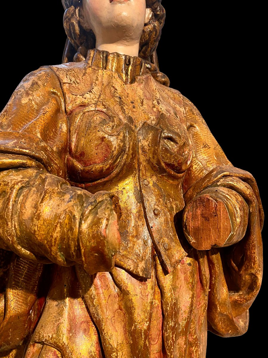 Sainte Sculpture en bois sculpté, doré et polychromé école espagnole, XVIIe siècle.-photo-4