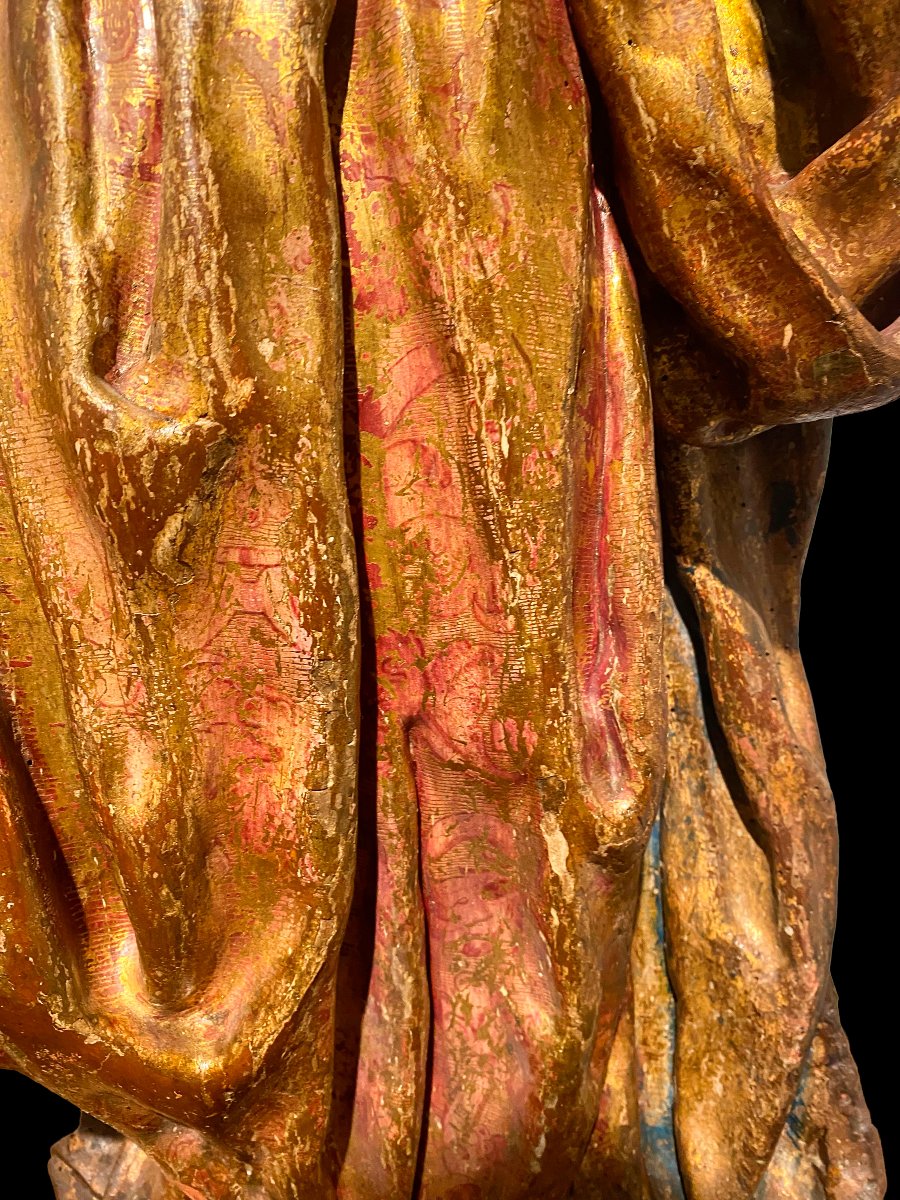 Sainte Sculpture en bois sculpté, doré et polychromé école espagnole, XVIIe siècle.-photo-2
