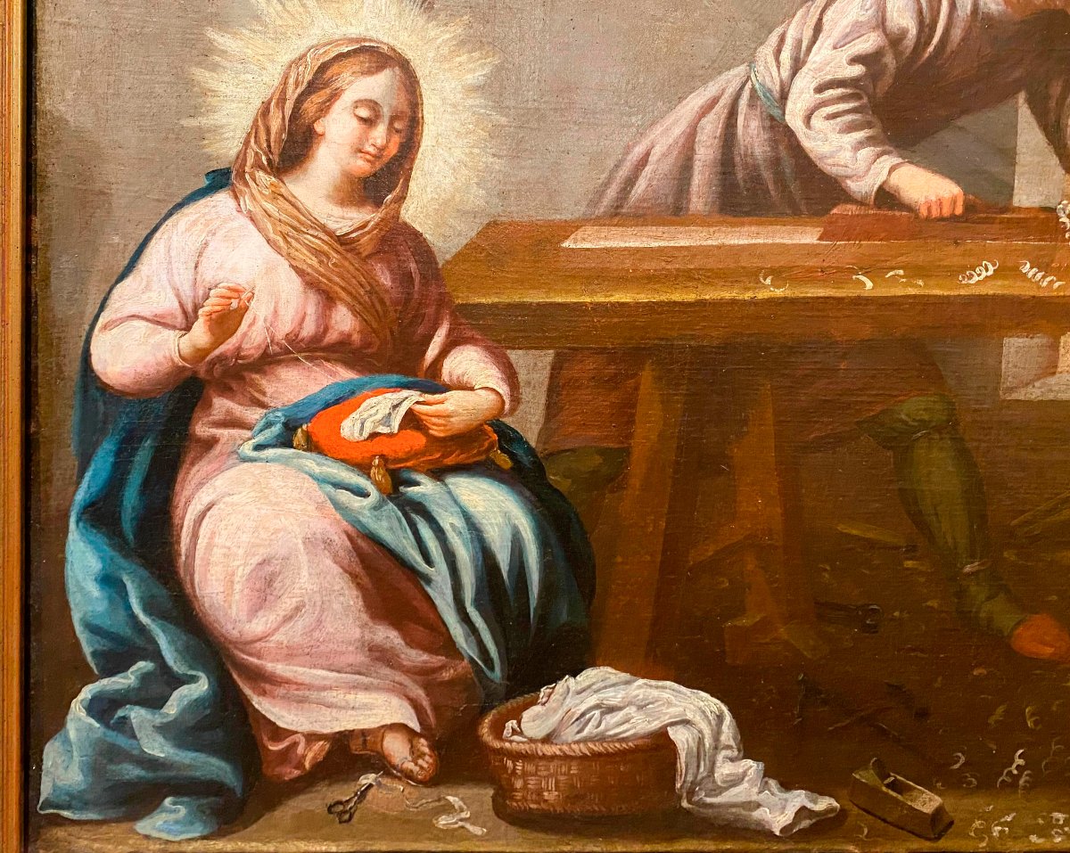 The Holy Family In The Carpentry Shop, Oil On Canvas, Sevillian School, 17th Century-photo-2