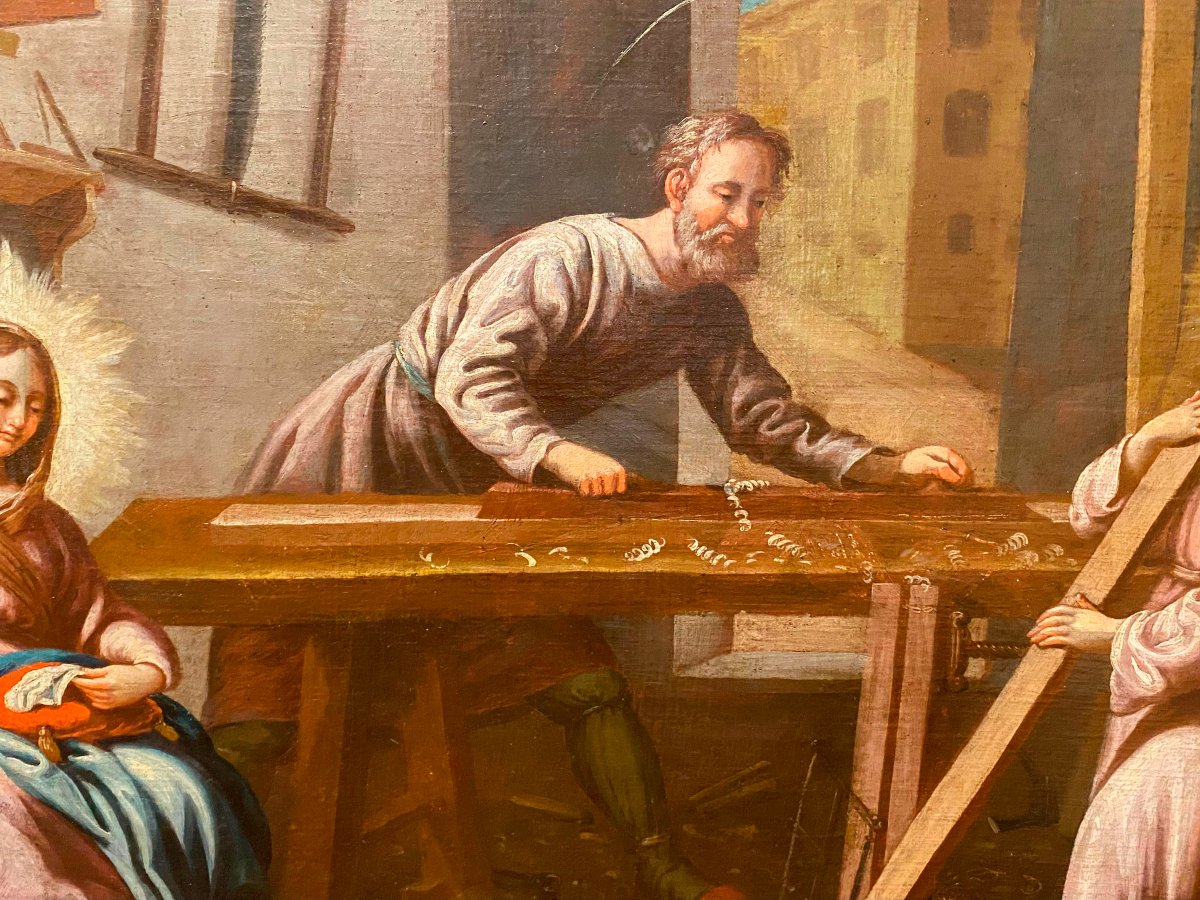 The Holy Family In The Carpentry Shop, Oil On Canvas, Sevillian School, 17th Century-photo-3