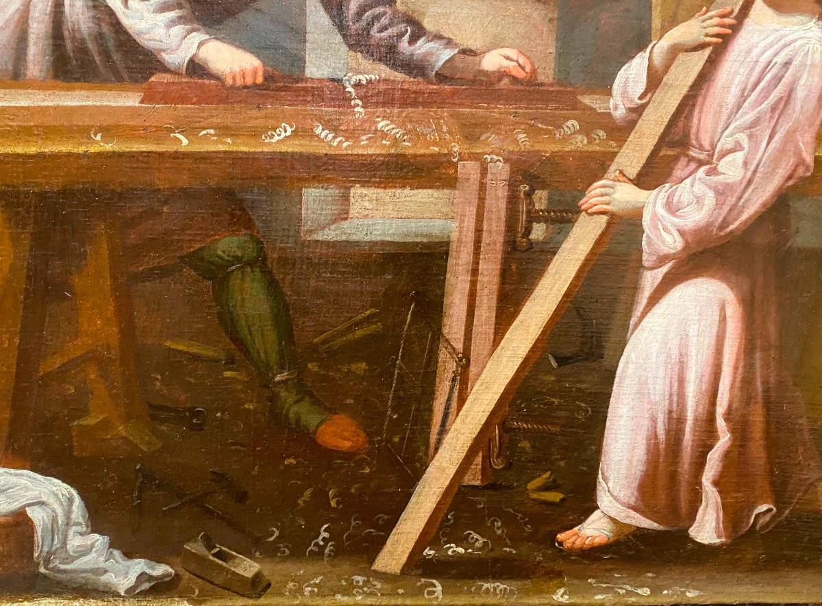 The Holy Family In The Carpentry Shop, Oil On Canvas, Sevillian School, 17th Century-photo-4
