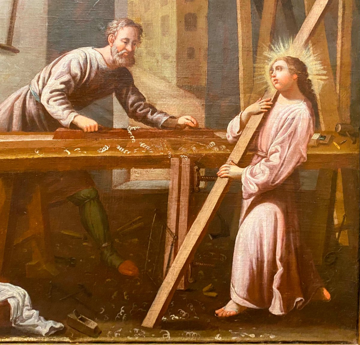 The Holy Family In The Carpentry Shop, Oil On Canvas, Sevillian School, 17th Century-photo-1