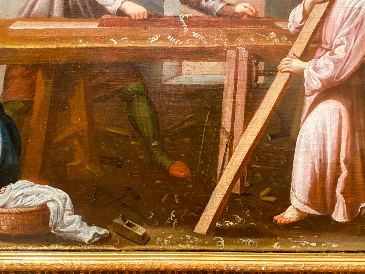 The Holy Family In The Carpentry Shop, Oil On Canvas, Sevillian School, 17th Century-photo-2