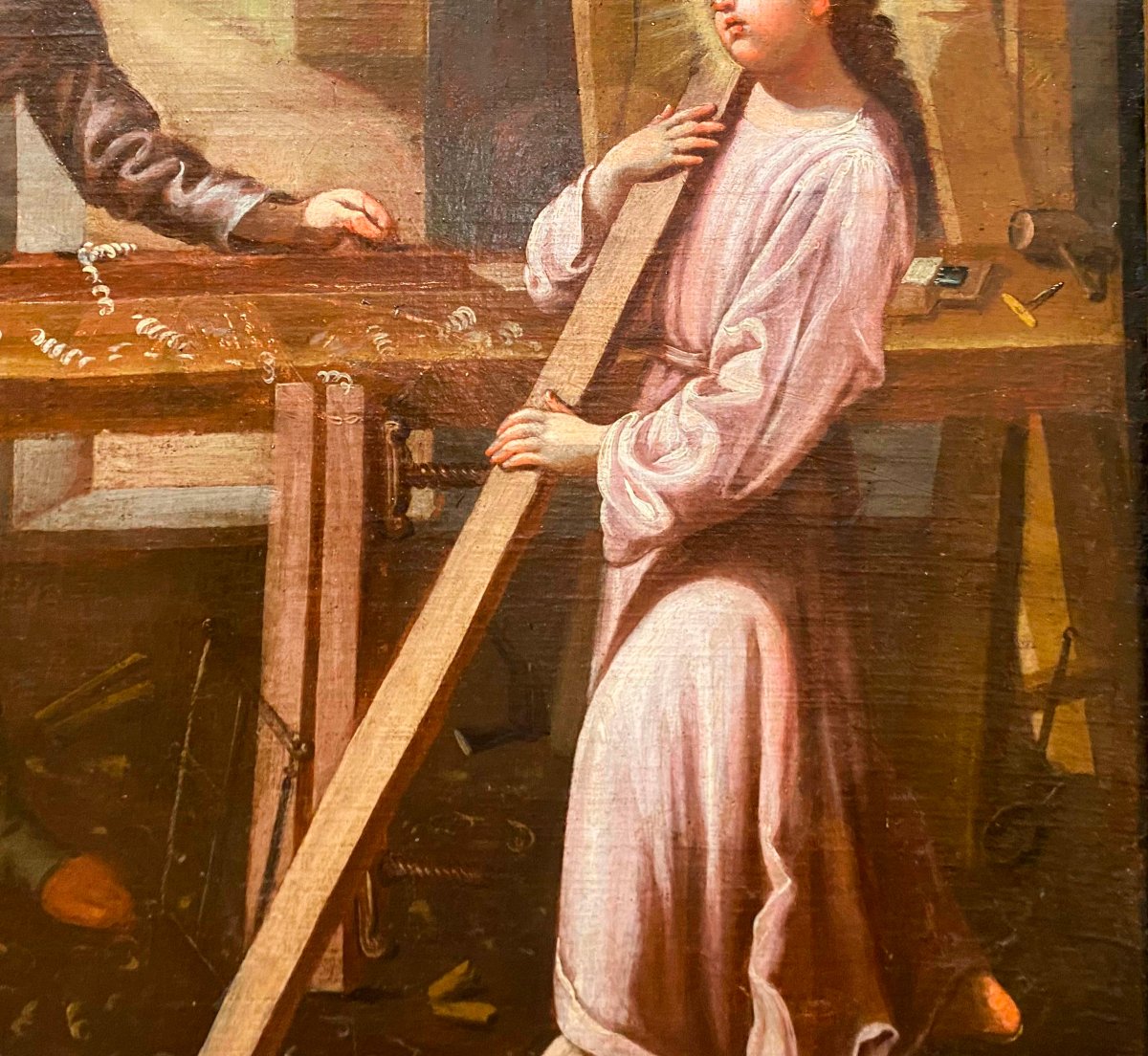 The Holy Family In The Carpentry Shop, Oil On Canvas, Sevillian School, 17th Century-photo-3
