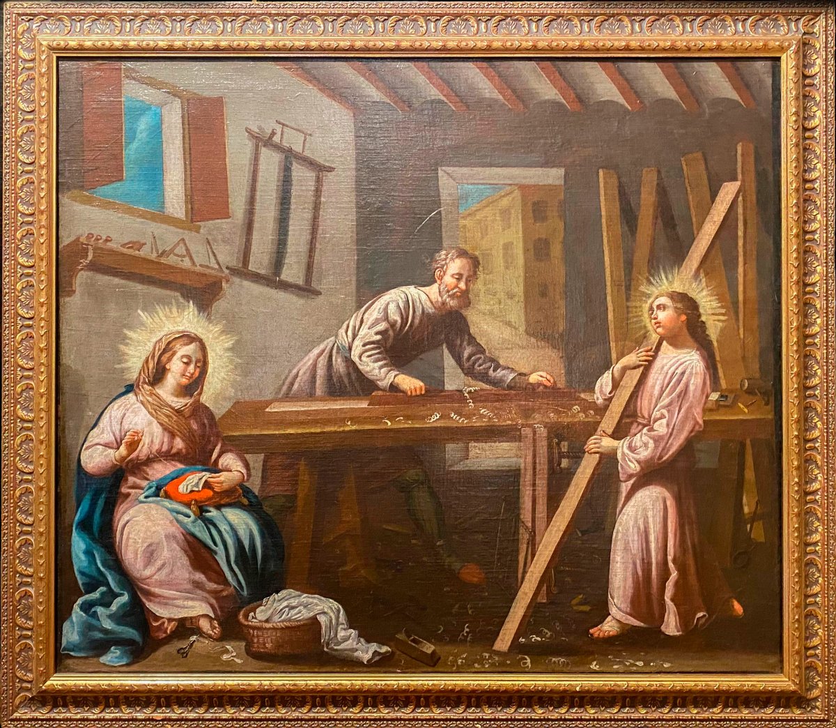 The Holy Family In The Carpentry Shop, Oil On Canvas, Sevillian School, 17th Century