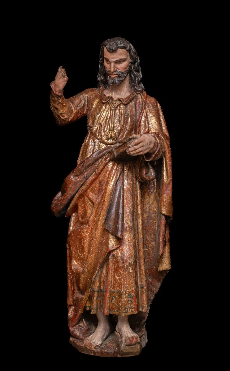  Saint John The Evangelist, A Wood Carving Attributed To Pedro De La Cuadra, 17th Century.
