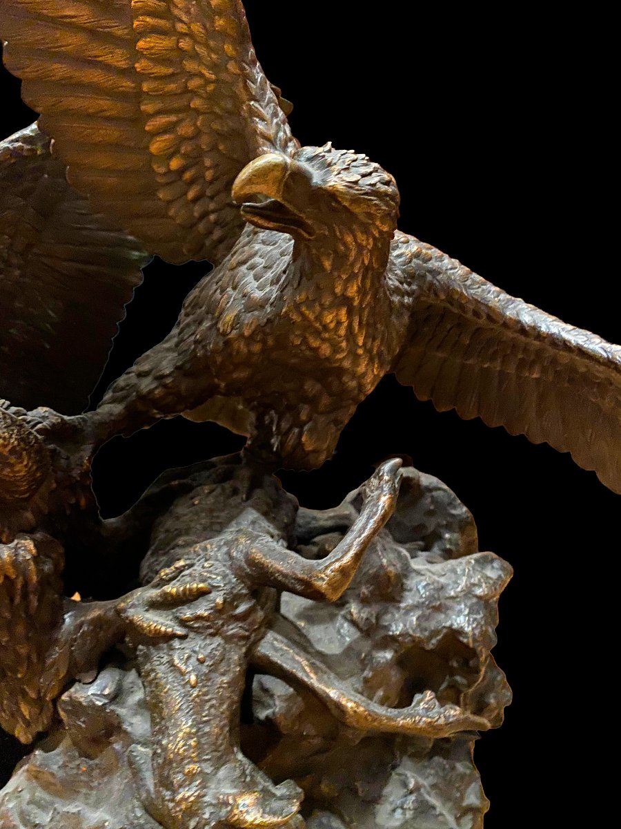 *eagles Devouring A Ram* Bronze Sculpture By Christophe Fratin, Dated 1838-photo-2
