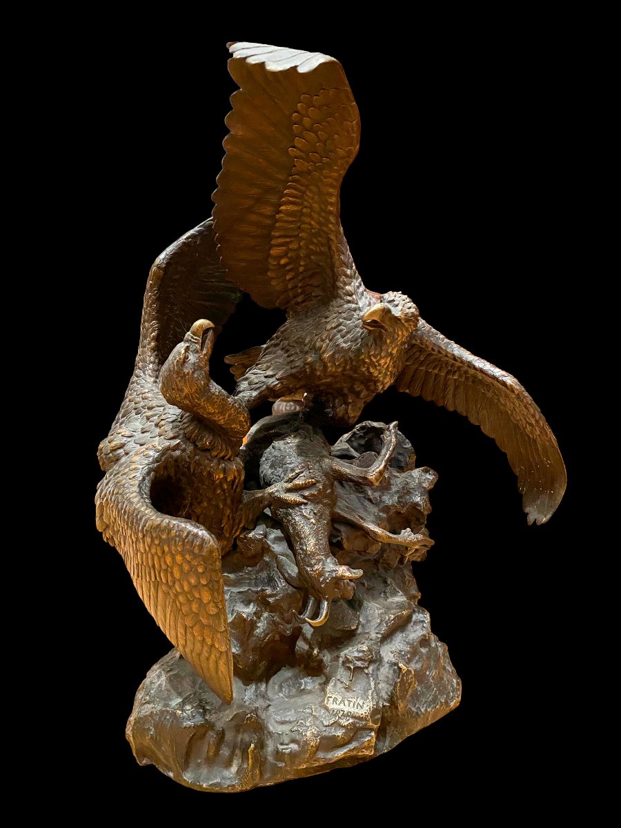 *eagles Devouring A Ram* Bronze Sculpture By Christophe Fratin, Dated 1838-photo-4
