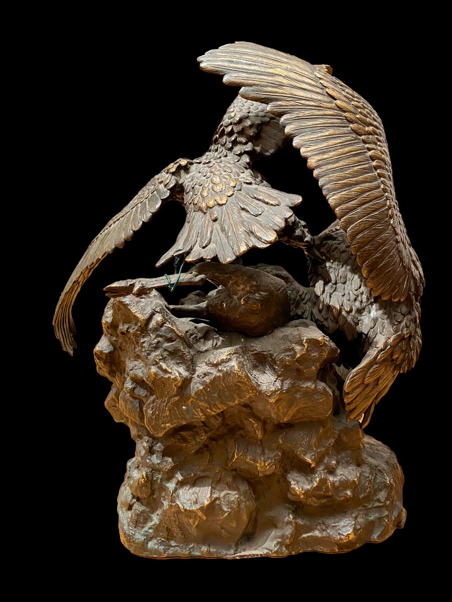 *eagles Devouring A Ram* Bronze Sculpture By Christophe Fratin, Dated 1838-photo-4