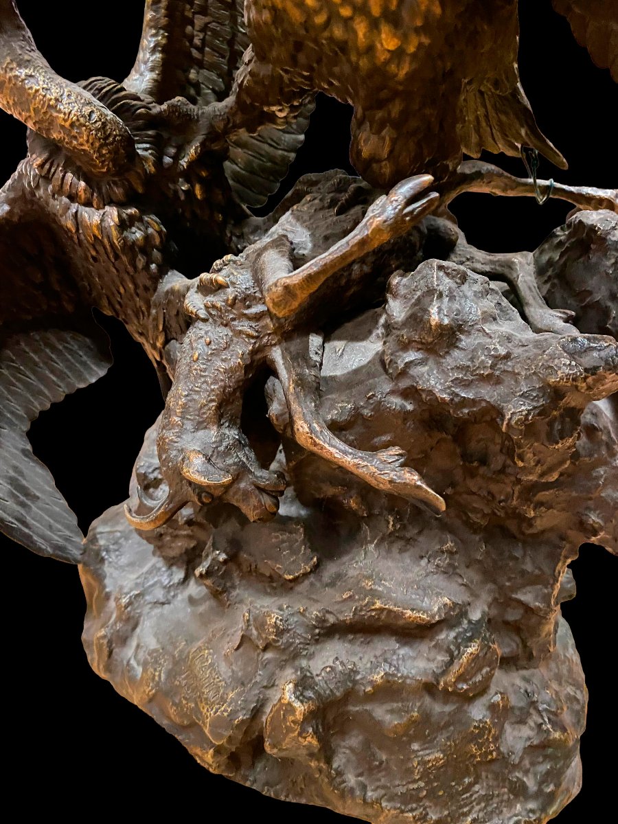 *eagles Devouring A Ram* Bronze Sculpture By Christophe Fratin, Dated 1838-photo-2