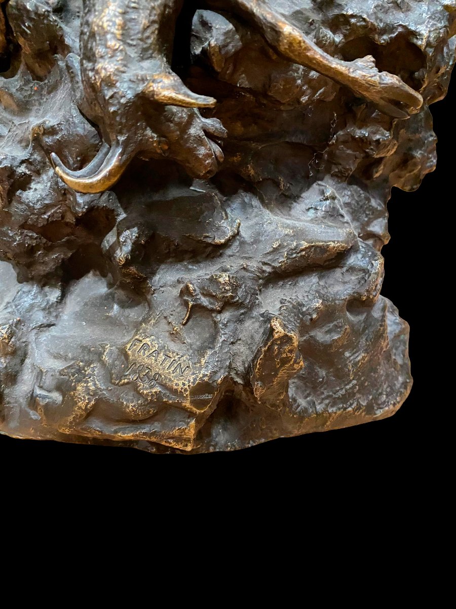 *eagles Devouring A Ram* Bronze Sculpture By Christophe Fratin, Dated 1838-photo-3