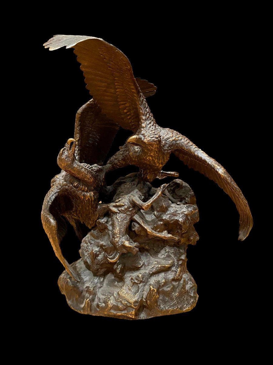*eagles Devouring A Ram* Bronze Sculpture By Christophe Fratin, Dated 1838