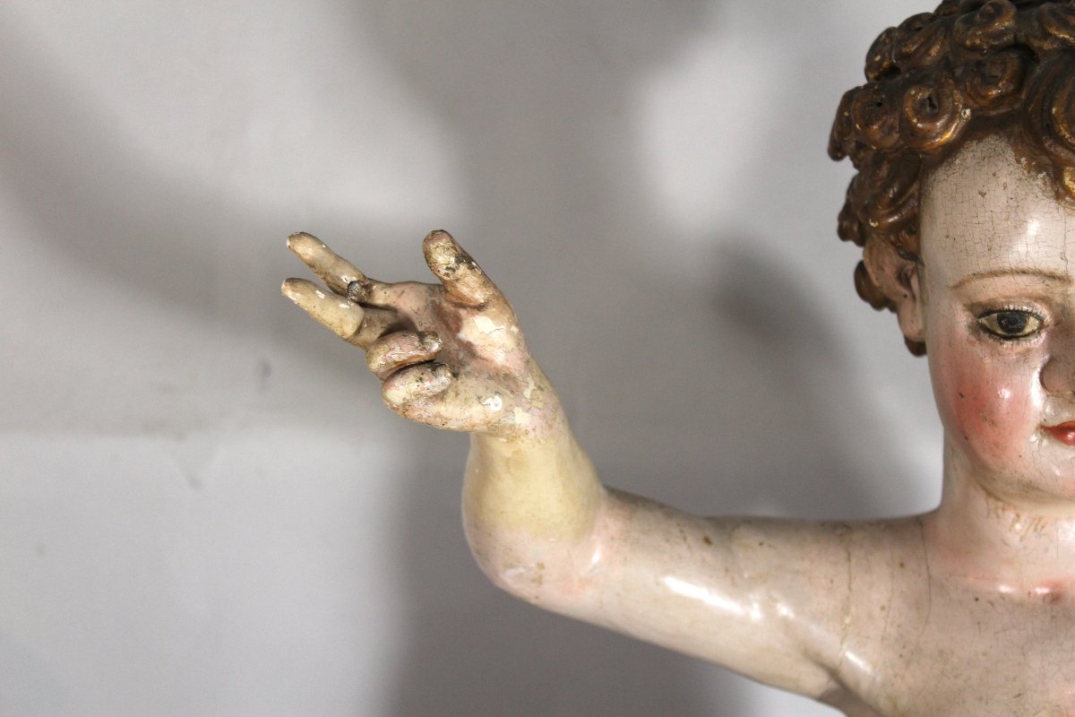 Enfant « Salvator Mundi », sculpture en bois sculpté, doré et polychrome, école castillane-photo-3