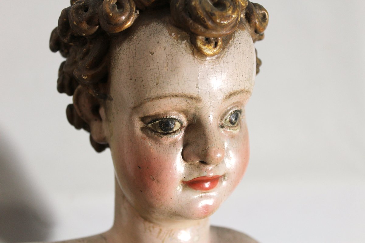 Enfant « Salvator Mundi », sculpture en bois sculpté, doré et polychrome, école castillane-photo-4