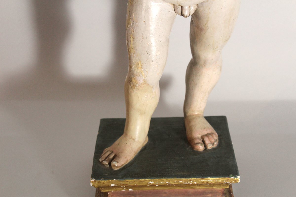 Enfant « Salvator Mundi », sculpture en bois sculpté, doré et polychrome, école castillane-photo-5