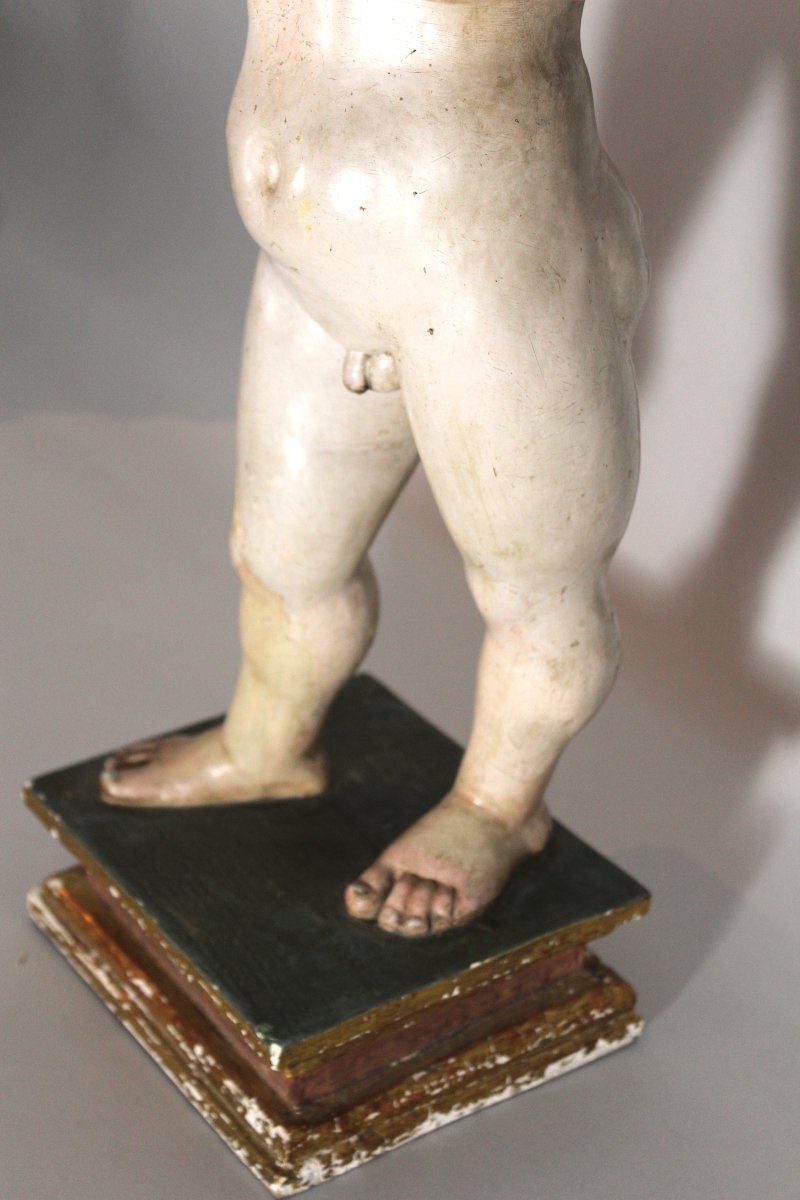 Enfant « Salvator Mundi », sculpture en bois sculpté, doré et polychrome, école castillane-photo-6