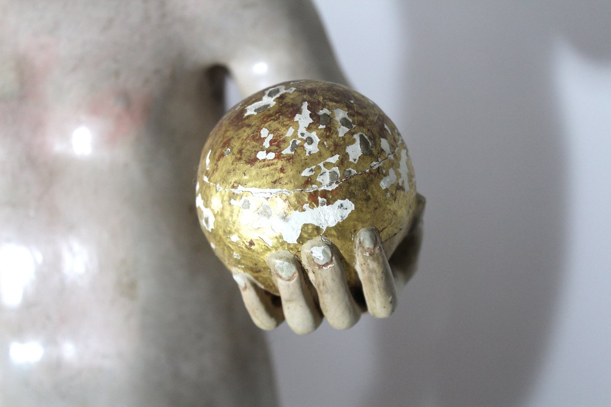 Enfant « Salvator Mundi », sculpture en bois sculpté, doré et polychrome, école castillane-photo-7