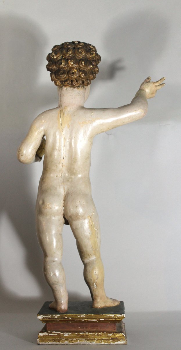 Enfant « Salvator Mundi », sculpture en bois sculpté, doré et polychrome, école castillane-photo-8