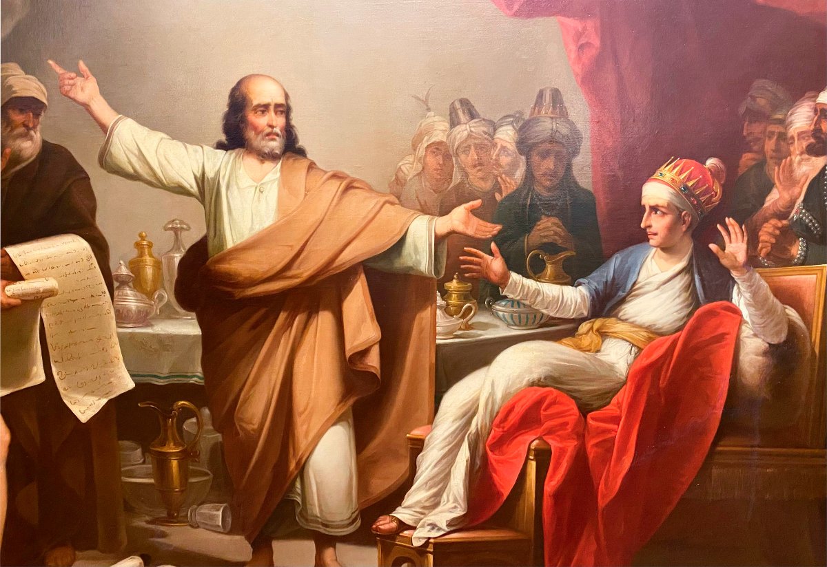 Le festin du roi Balthazar, huile sur toile, école française, XIXe siècle-photo-2