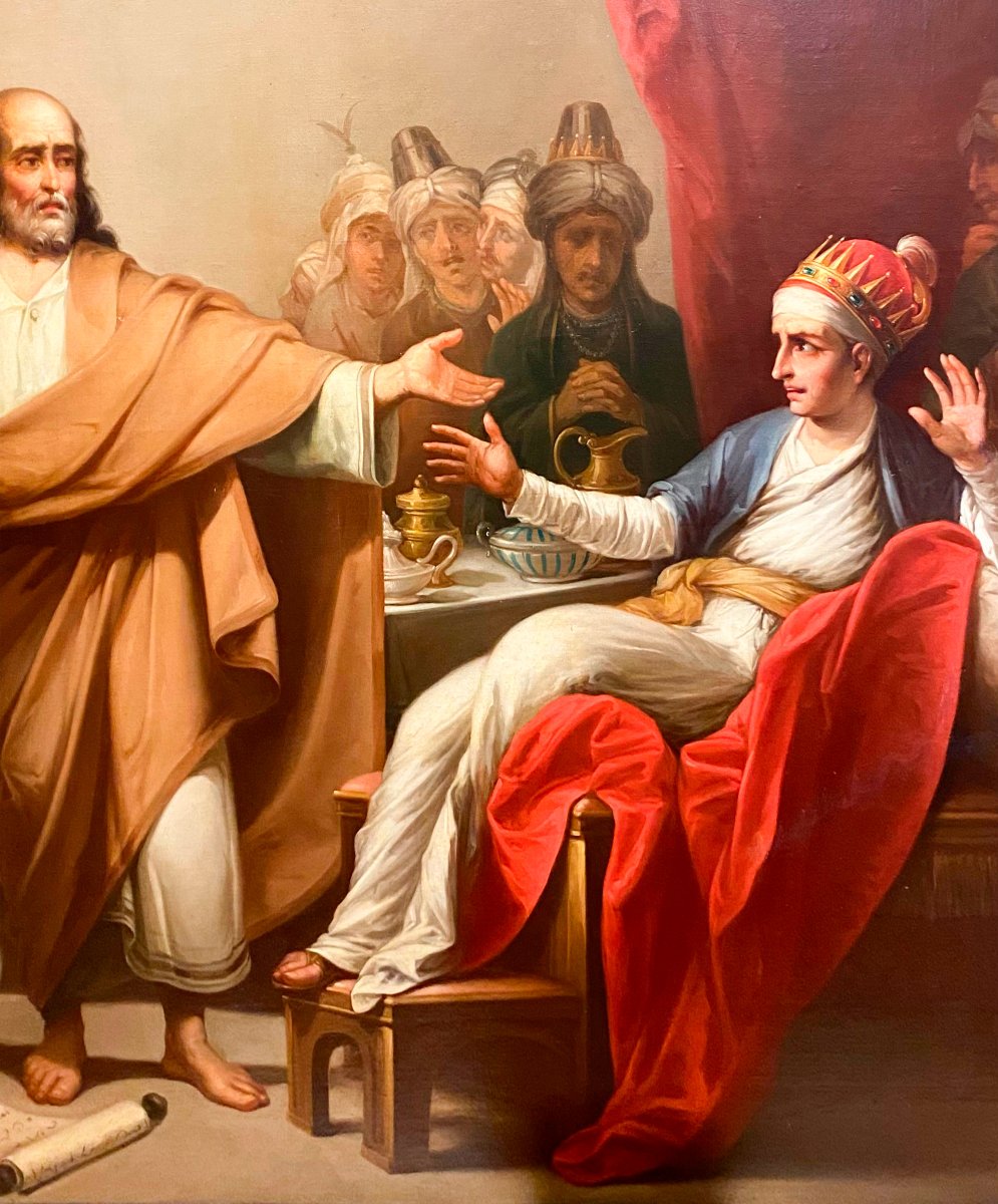 Le festin du roi Balthazar, huile sur toile, école française, XIXe siècle-photo-3