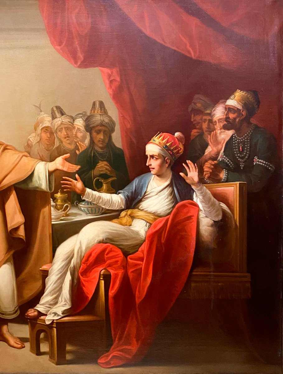 Le festin du roi Balthazar, huile sur toile, école française, XIXe siècle-photo-1