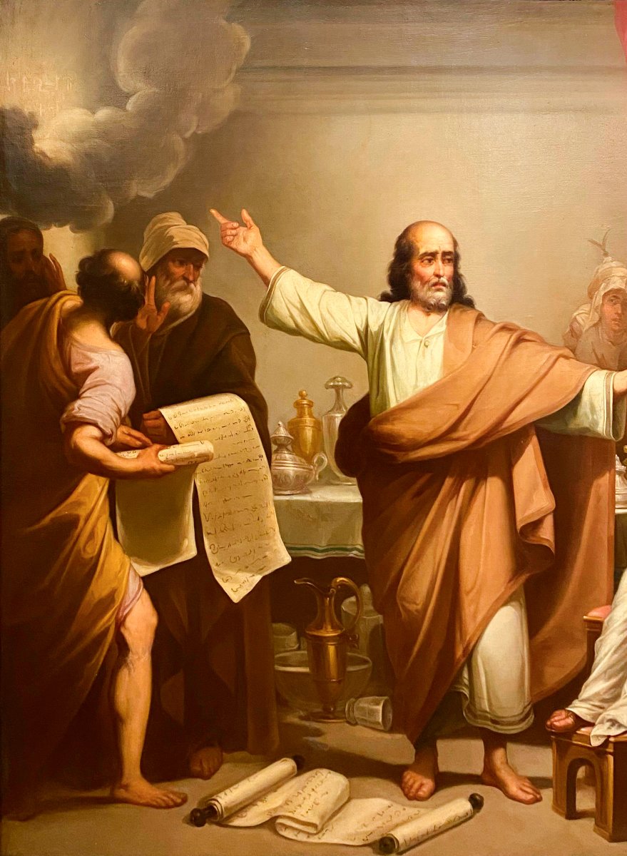 Le festin du roi Balthazar, huile sur toile, école française, XIXe siècle-photo-2
