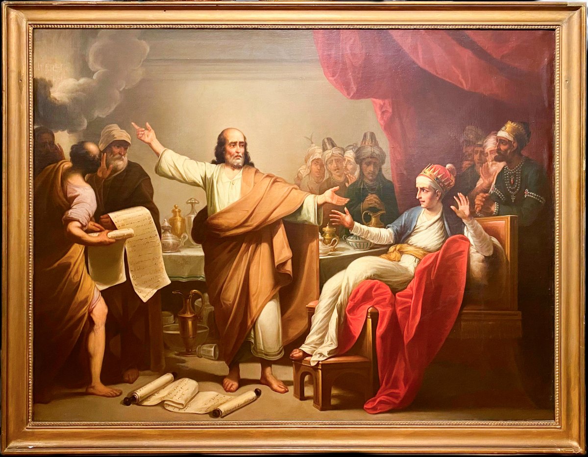 Le festin du roi Balthazar, huile sur toile, école française, XIXe siècle
