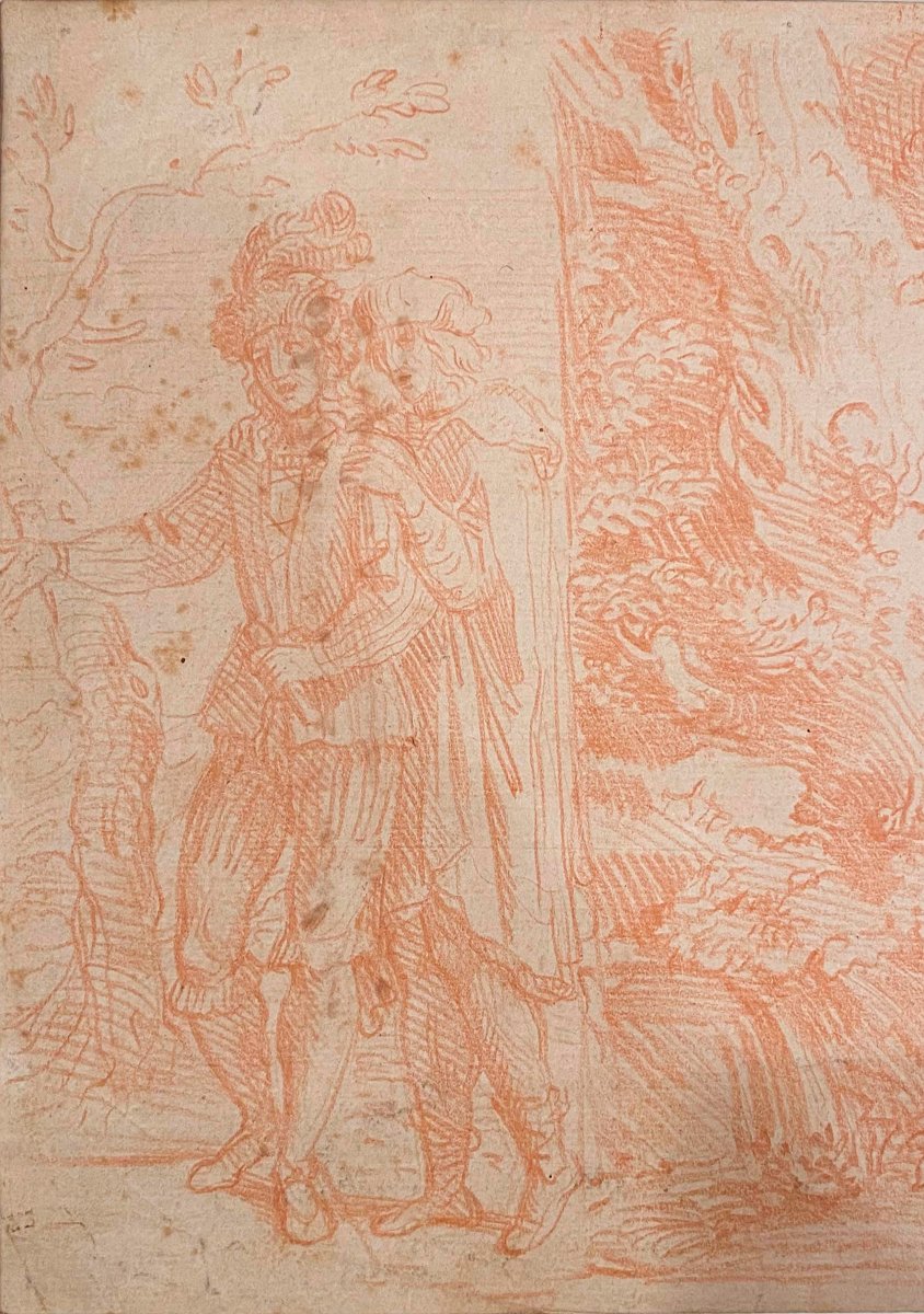 Red Pencil Or Red Chalk Drawing On Agarbanzado Paper. Italian School. 17th Century.-photo-3