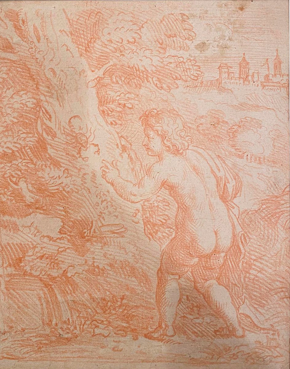 Red Pencil Or Red Chalk Drawing On Agarbanzado Paper. Italian School. 17th Century.-photo-4