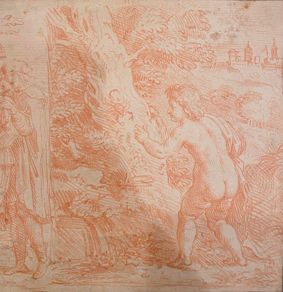 Red Pencil Or Red Chalk Drawing On Agarbanzado Paper. Italian School. 17th Century.-photo-1