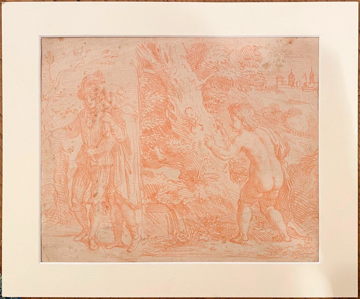 Red Pencil Or Red Chalk Drawing On Agarbanzado Paper. Italian School. 17th Century.
